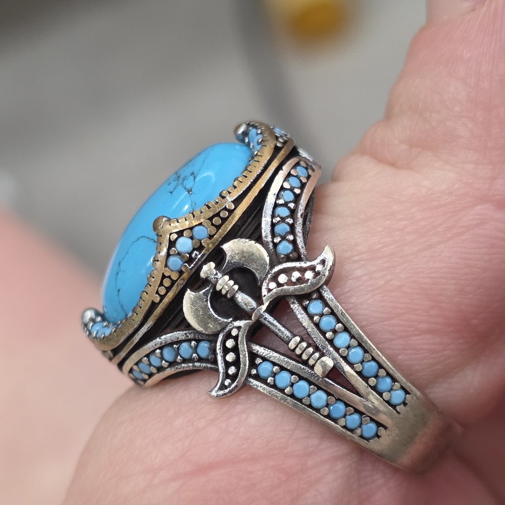 Turquoise Oval Statement Ring - Blue Gemstone Sil… - image 3